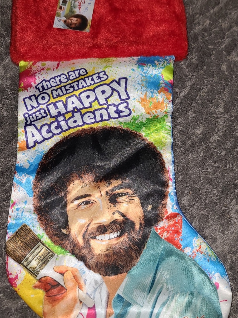 Bob Ross There Are No Mistakes Just Happy Accidents Christmas Stocking Red New